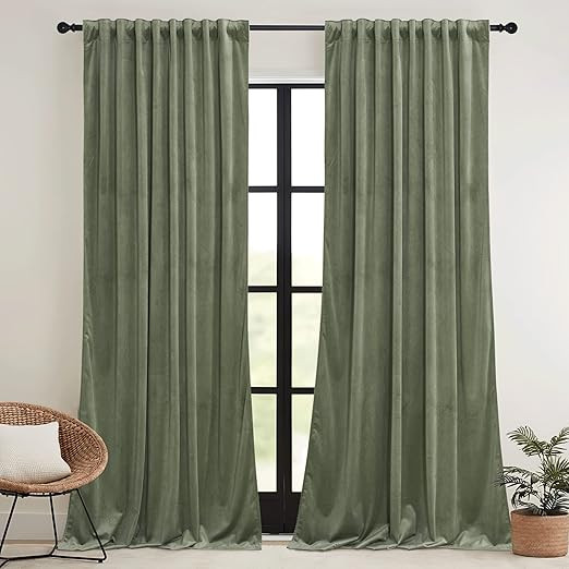 RYB HOME Sage Green Velvet Curtains 84 inch, Room Darkening Super Soft Velvet Drapes for Living R... | Amazon (US)