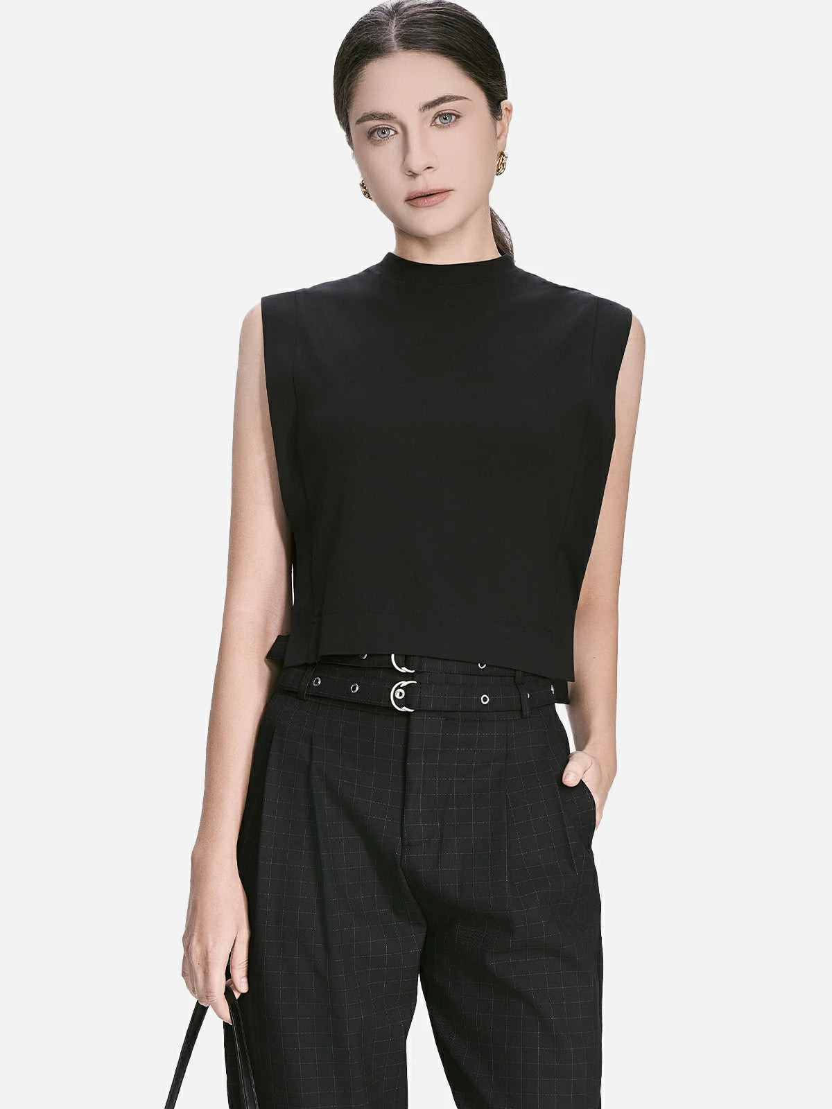 Solid Mock Neck Sleeveless T-Shirt | SDEER