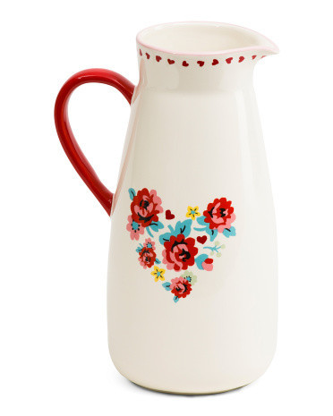 1.7L Stoneware Heart Floral Pitcher Jug | TJ Maxx
