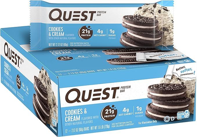 Amazon.com: Quest Nutrition Cookies & Cream Protein Bars, High Protein, Low Carb, Gluten Free, Ke... | Amazon (US)