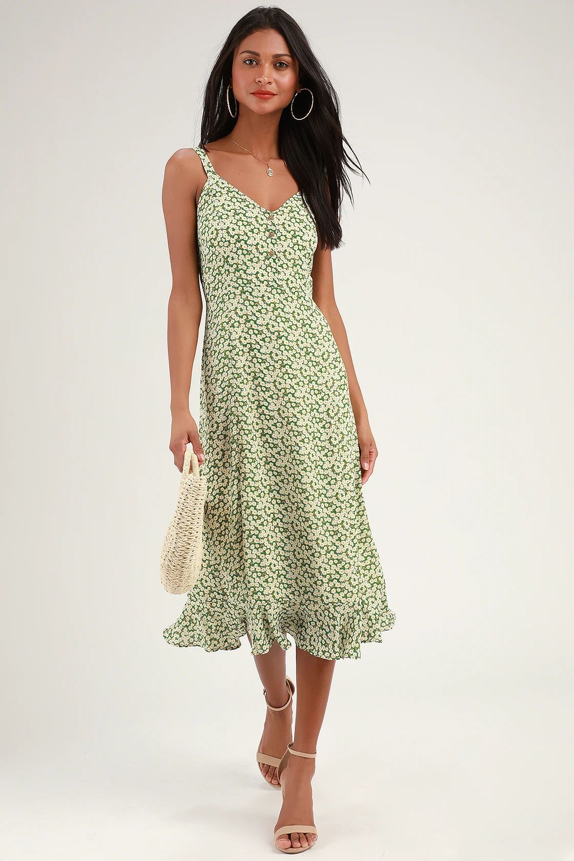 Darling Daisies Green Floral Print Midi Dress | Lulus (US)