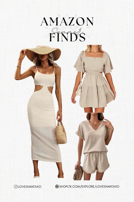 Amazon fashion. New arrivals on Amazon. Summer neutral dress. Neutral looks. White dress. Matching two piece shorts set. Cut out dress. Mini dress. Brunch outfit. Summer fashion. Summer looks. Beachy looks. Beach vibes. 

#LTKFind #LTKSeasonal #LTKunder50