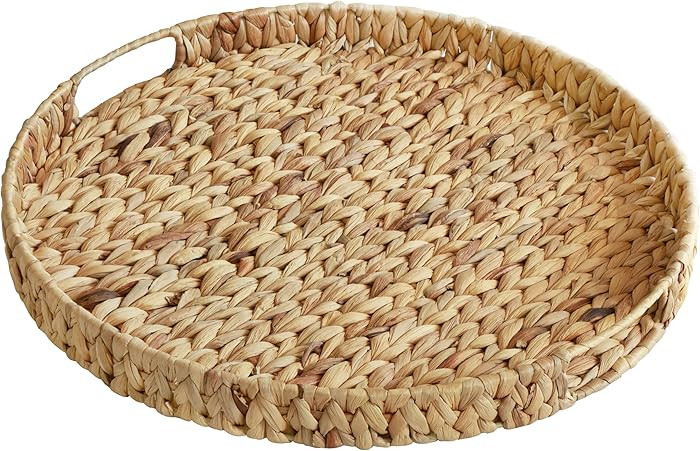 Extra Large Round Ottoman Table Tray with Handles - 19.7" Water Hyacinth Wicker Serving Tray for ... | Amazon (US)