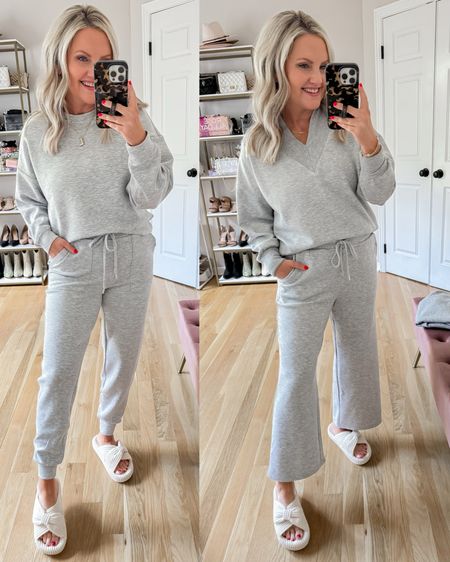Love these scuba knit sets from Walmart! You can mix and match the tops and the bottoms. I’m in size small in the pants and tops, can size down if in between sizes. 
Lounge set
Travel outfit 


#LTKOver40 #LTKFindsUnder50 #LTKStyleTip