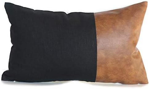 Amazon.com: Kdays Thick Black Linen Farmhouse Lumbar Throw Pillow Cover Black Brown Color Block D... | Amazon (US)