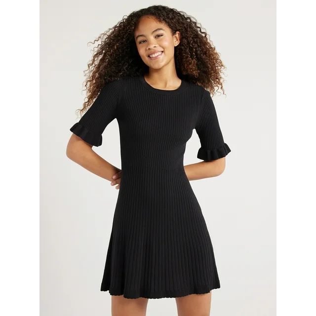 Free Assembly Women’s Mini Sweater Dress with Ruffle Cuffs, Sizes XS-XXL | Walmart (US)