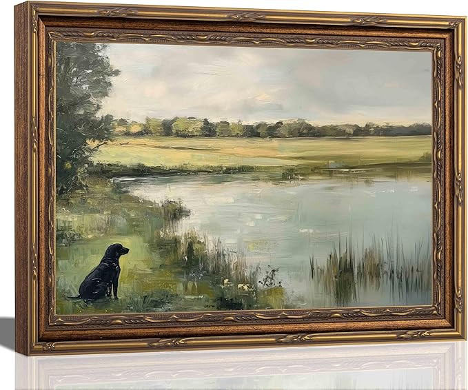RVETNGVM Vintage Black Labrador Landscape Wall Art Rustic Dog and Pond Countryside Art Wildlife N... | Amazon (US)