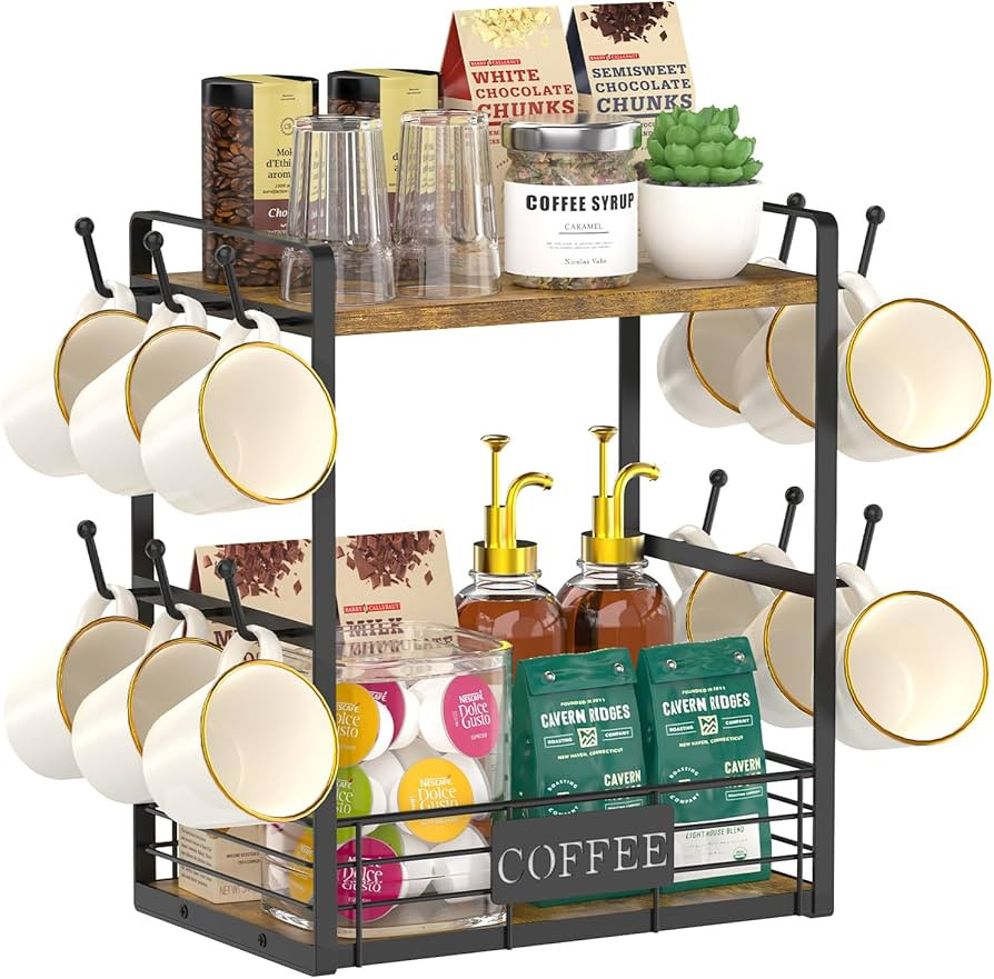 EsLuker.ly 2 Tier Coffee Bar Organizer Countertop Station Shelf for Home Office, Multi-functional... | Amazon (US)