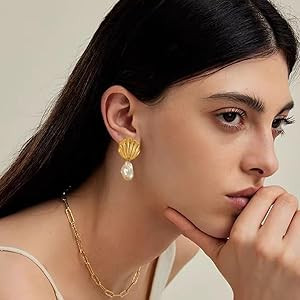Gold Shell Drop Earrings for Women Seashell Dangle Earrings Ocean Beach Earrings Summer Jewelry G... | Amazon (US)