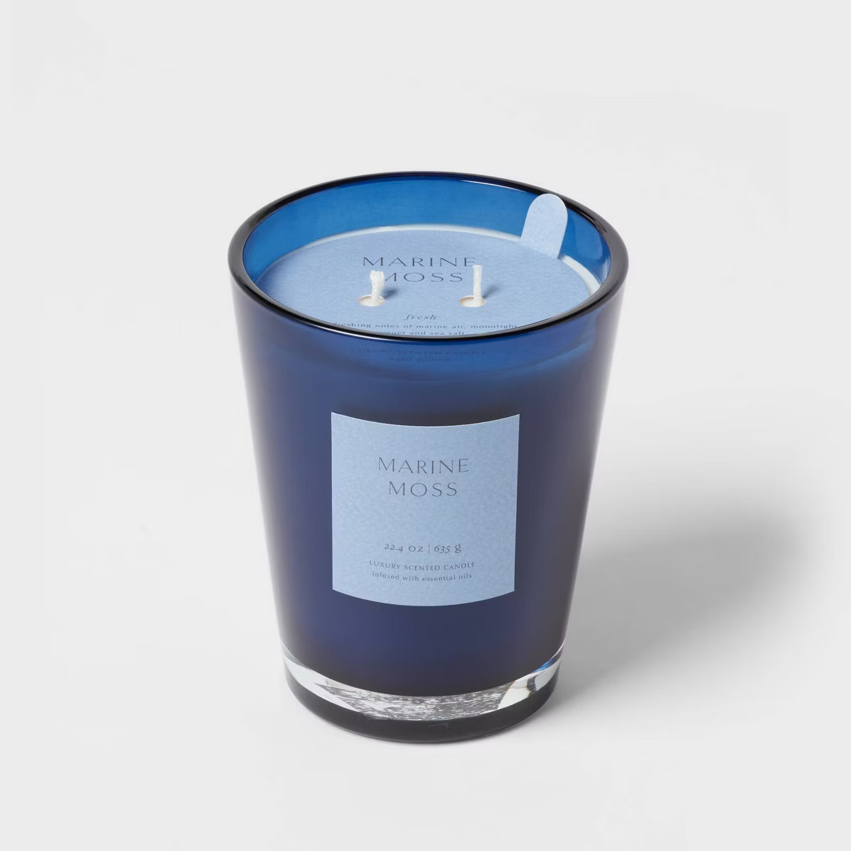 Colored Vase Glass with Dustcover Marine Moss Candle Blue - Threshold™ | Target