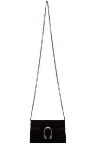 Black Suede Supermini Dionysus Chain Bag | SSENSE 