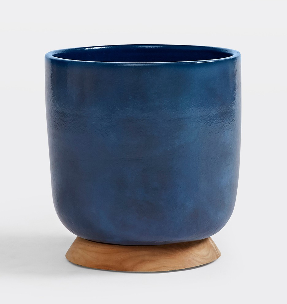Ceramic Planter with Wood Base | Rejuvenation
