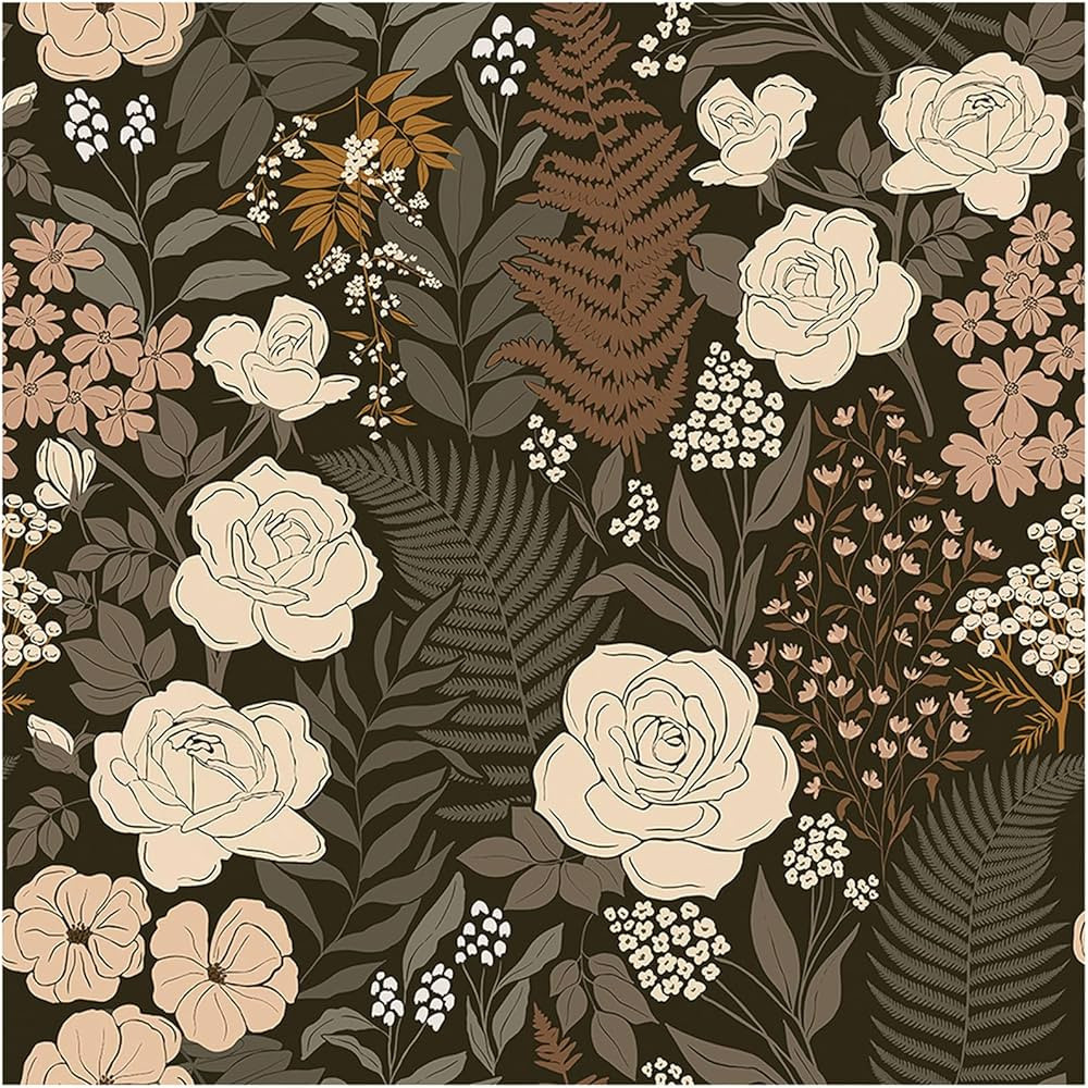 HAOKHOME 93276 Peel and Stick Wallpaper Floral Vintage Removable Rose Leaf Black/Brown/Beige Stic... | Amazon (US)