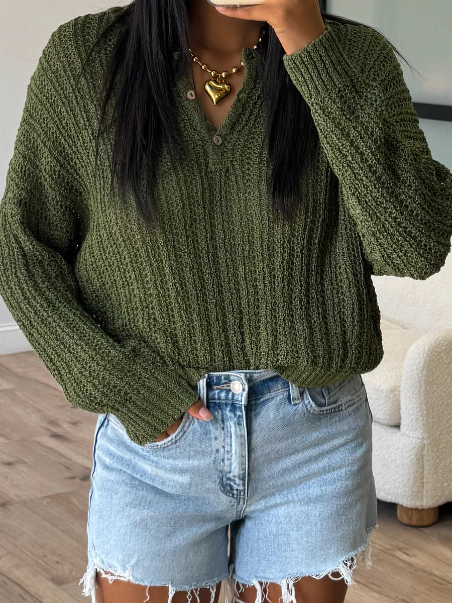 Beach Henley Sweater | Olive | +Plus Available | Talulah