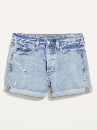 High-Waisted Button-Fly O.G. Straight Cuffed Jean Shorts for Women -- 3-inch inseam | Old Navy (US)