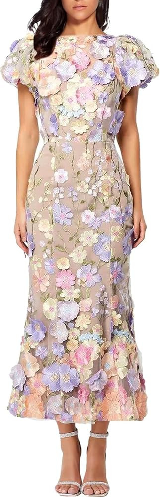 Strapless Ruffle Prom Dresses for Women 3D Floral Embroidery Formal Bridesmaid Party Gown | Amazon (US)