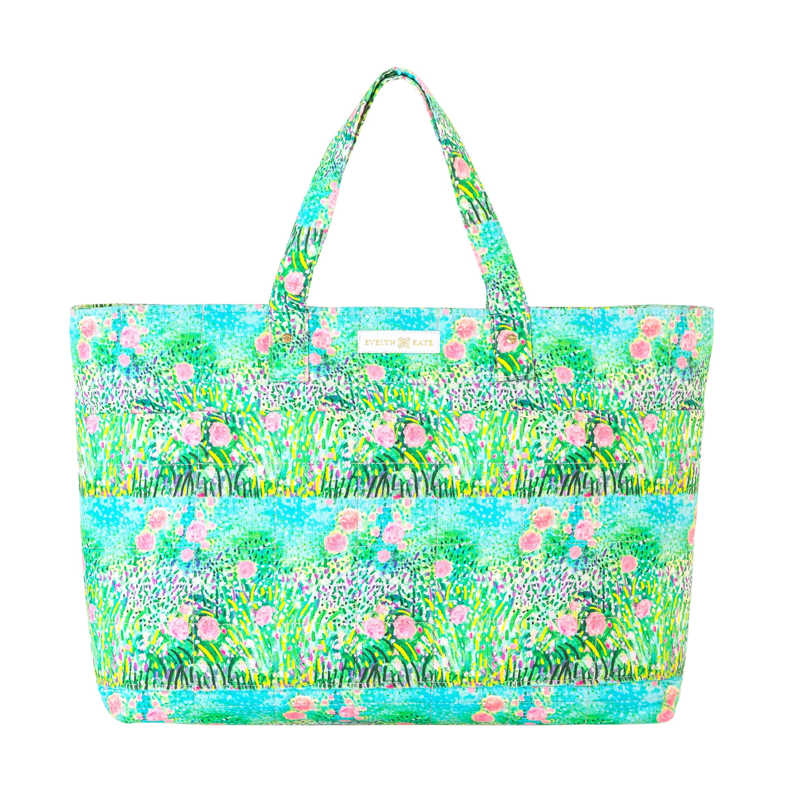 Pink Roses on Green Quilted Tote - EVELYN & KATE | EVELYN & KATE (US)