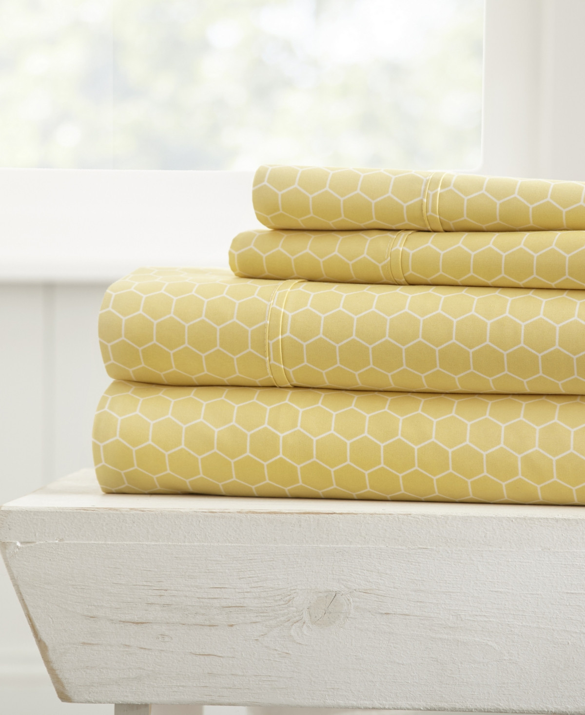 ienjoy Home The Farmhouse Chic Premium Ultra Soft Pattern 4-Pc. Sheet Set, Full - Yellow Honeycomb | Macy's