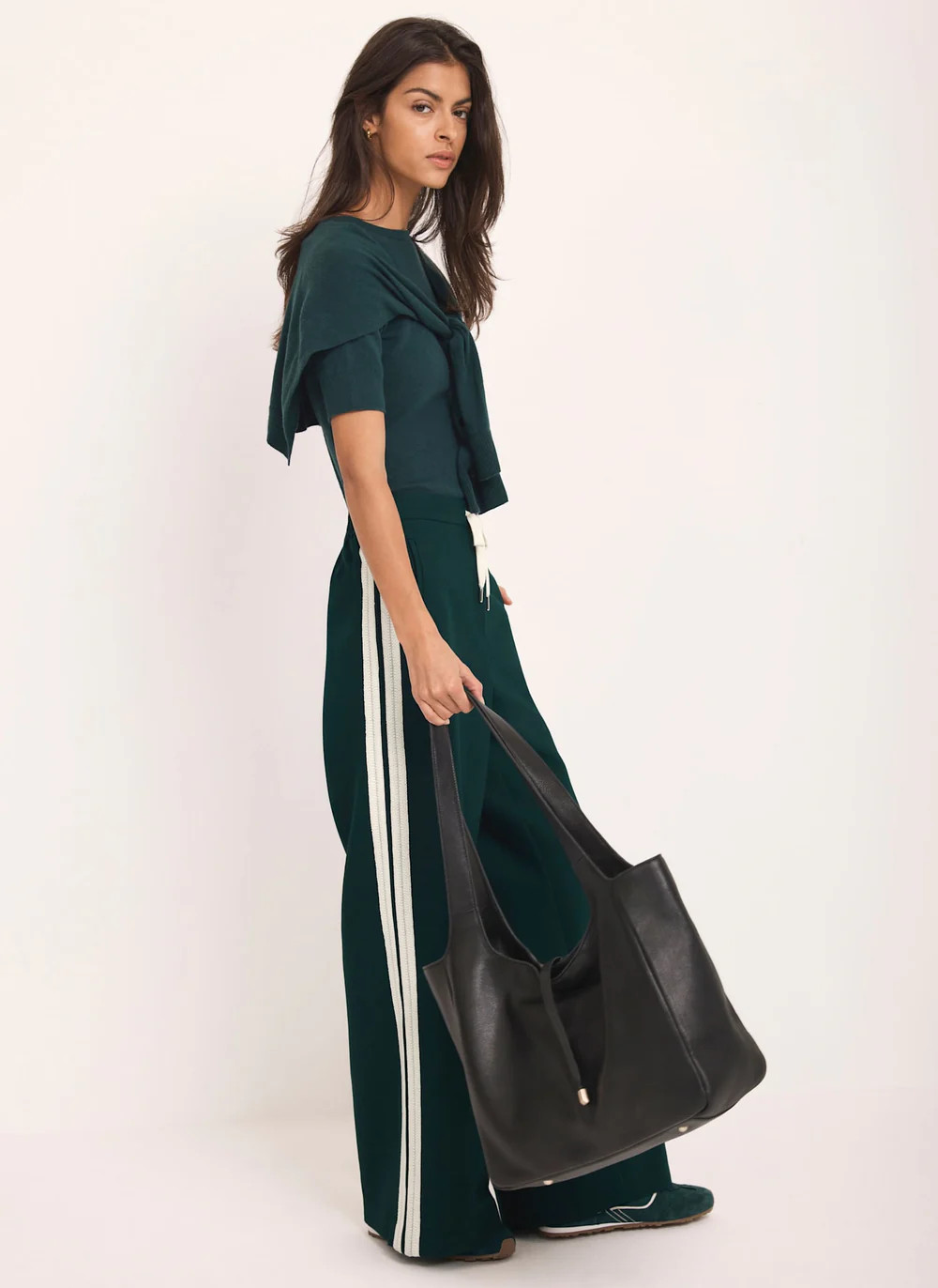 Teal Side Stripe Wide Trousers | Mint Velvet
