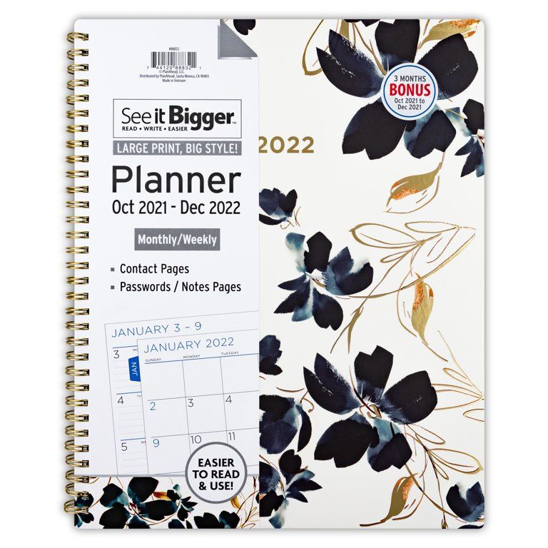 See It Bigger Weekly and Monthly Planner, October 2021-December 2022, 11 x 9.75, Floral | Walmart (US)