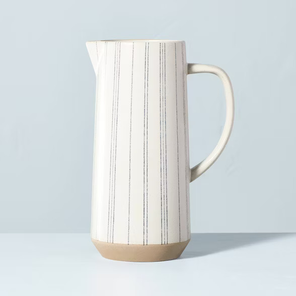 78oz Distressed Stripe Stoneware Pitcher Blue/Sour Cream - Hearth & Hand™ with Magnolia | Target