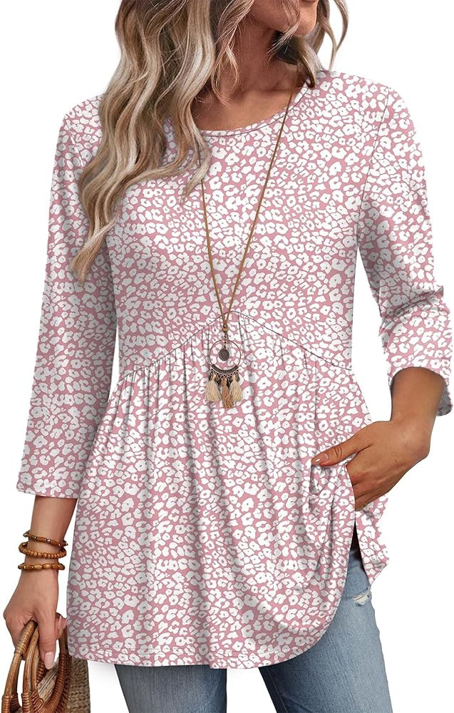 3/4 Length Sleeve Womens Tops Blouses for Women Dressy Casual Spring Fashion Clothing Crew Neck B... | Amazon (US)