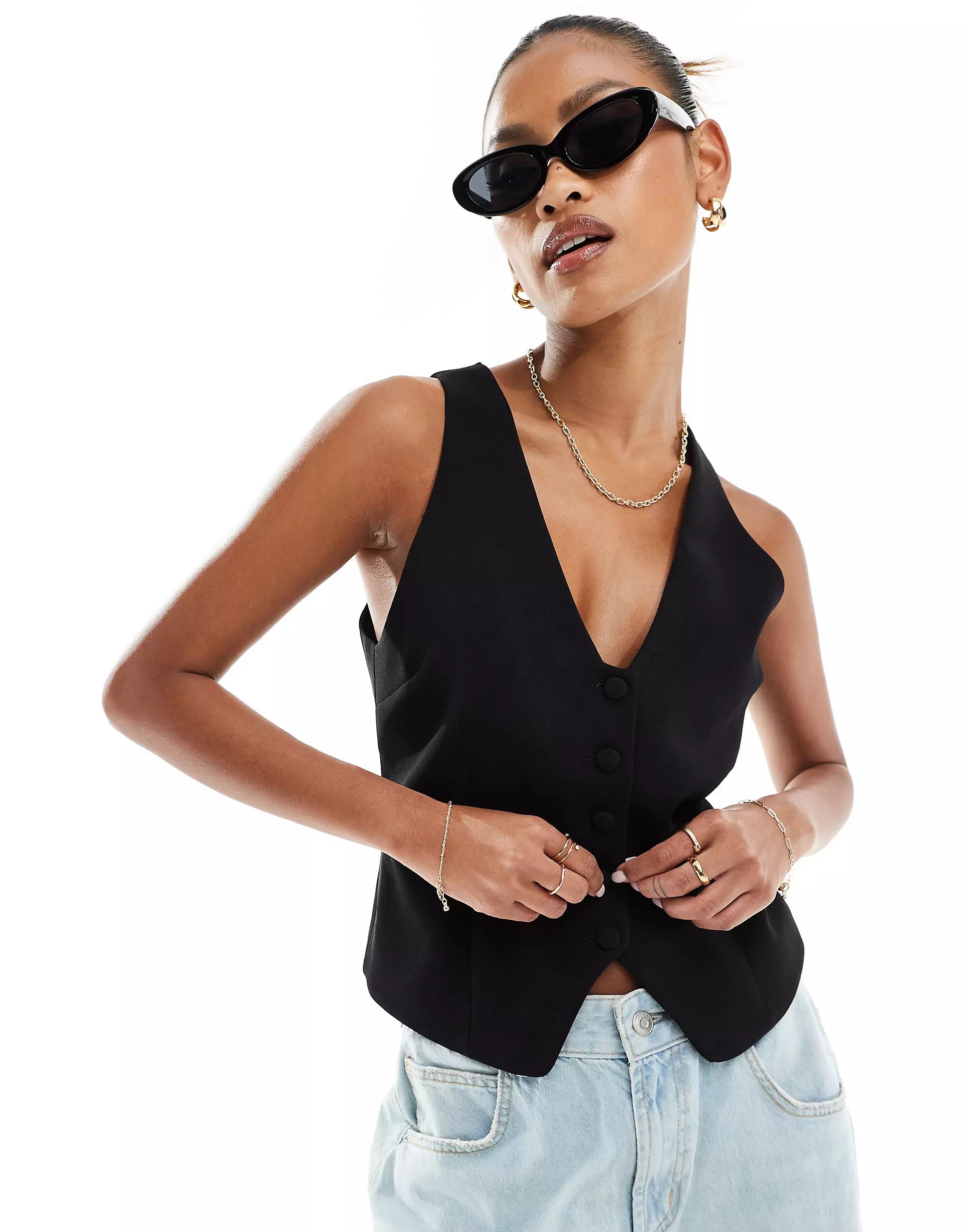 River Island front buttoned waistcoat in black | ASOS (Global)
