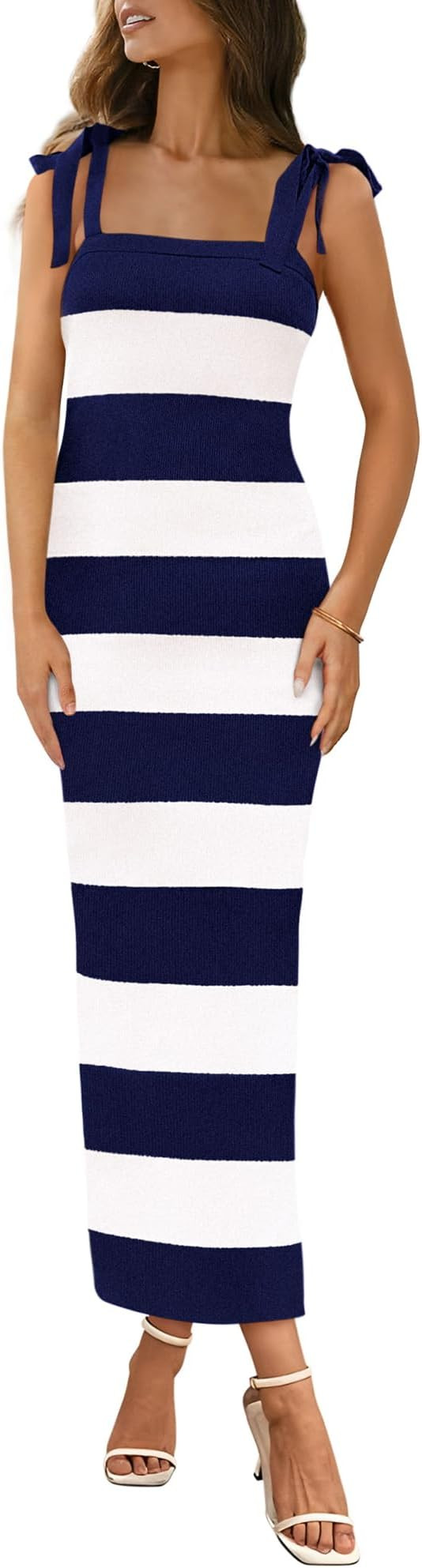 BTFBM Casual Spring Dresses for Women 2025 Sleeveless Spaghetti Strap Striped Maxi Dress Party Be... | Amazon (US)