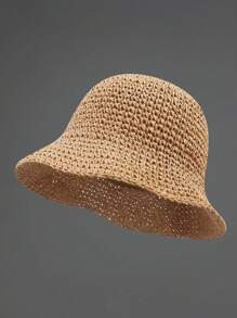 Classic Straw Braid Hat, Women's Beach Sun Hat, Versatile Bucket Hat, UV Protection, Spring/Summer | SHEIN