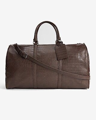 Brown Faux Leather Croc Duffle Bag | Express