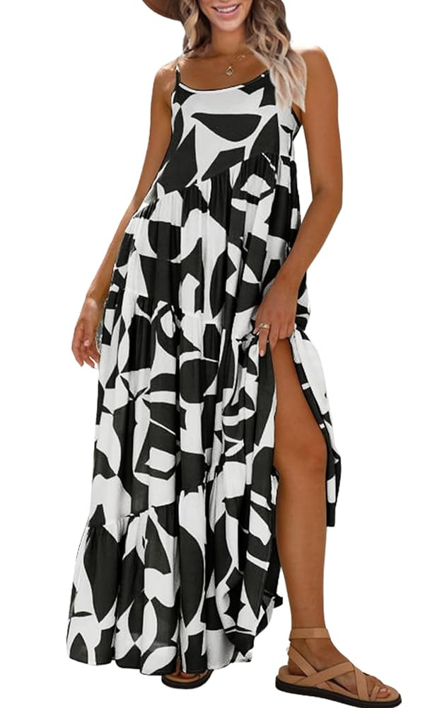 ECOWISH Women Sleeveless Maxi Dress: Summer Spaghetti Strap Casual Loose Boho Beach Dress Asymmet... | Amazon (US)