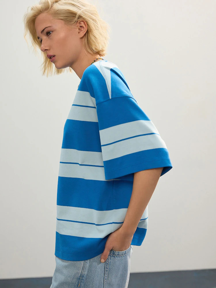Blue Stripe Oversized Boxy Fit Heavyweight Crew Neck T-Shirt | Next AU