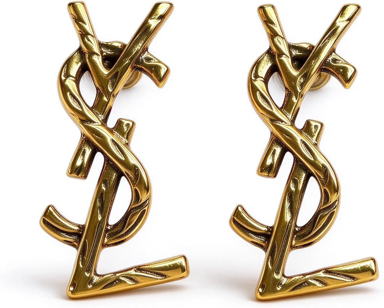 Gold Tone Intertwined Letter Statement Stud Earrings for Women | Sculpted Motif, Textured Surface, Lustrous Plating, Secure Post, Substantial Weight, Eye-Catching Silhouette, Multi-Occasion | Amazon (US)