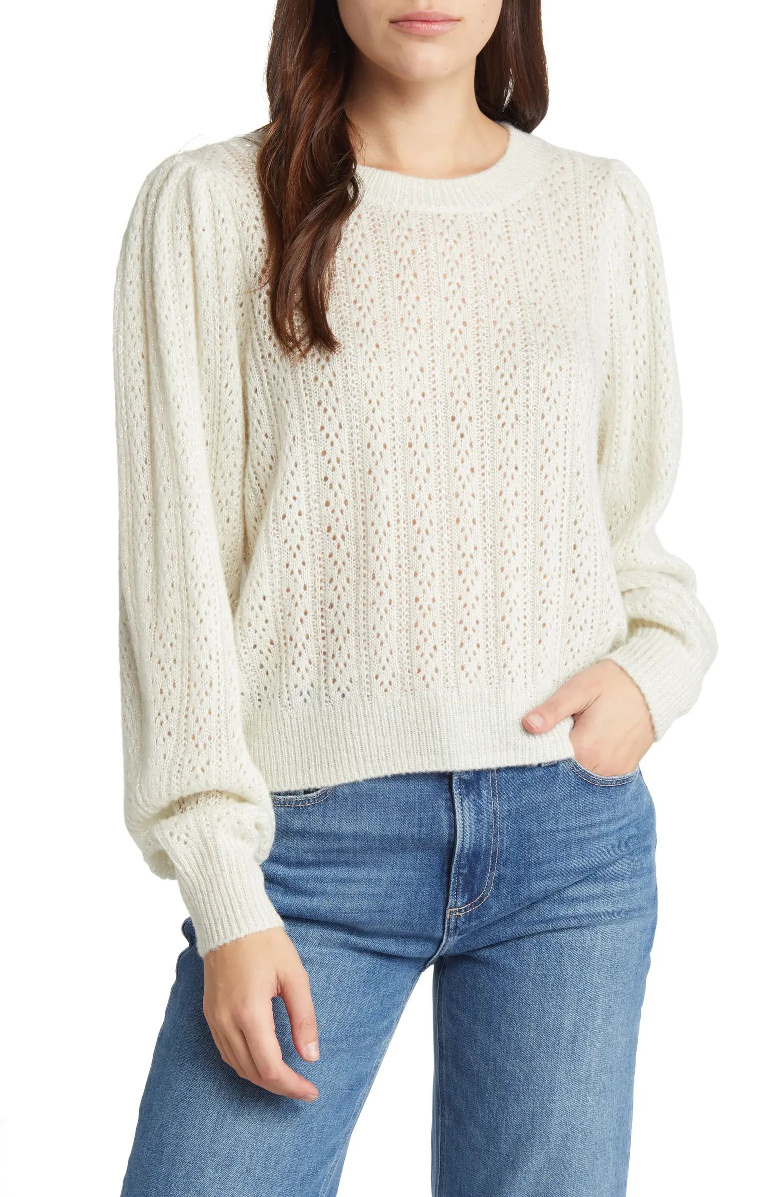PAIGE Athena Puff Shoulder Pointelle Sweater | Nordstrom | Nordstrom