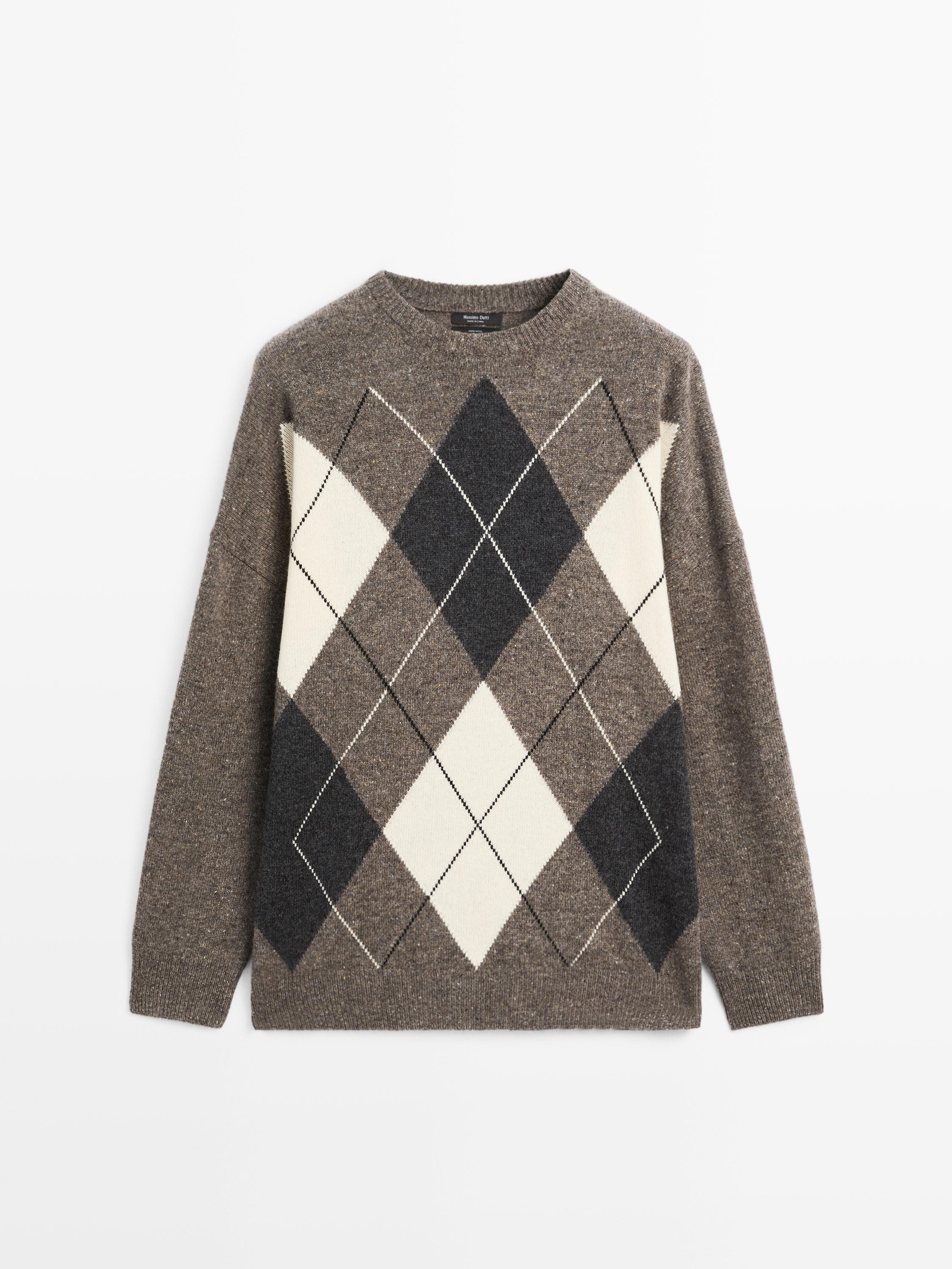 100% wool Argyle knit sweater | Massimo Dutti US