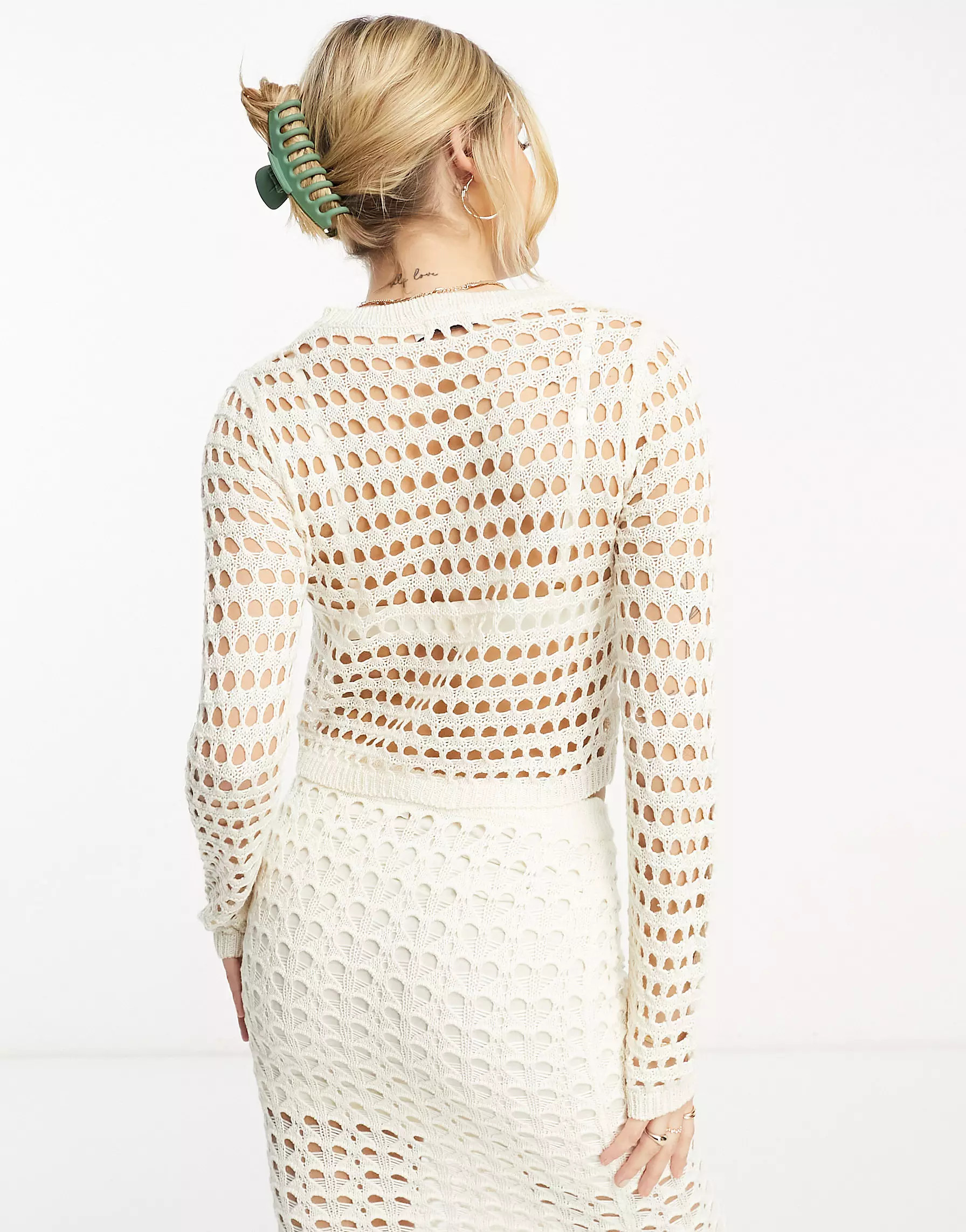 Stradivarius open knit crochet top in ecru - part of a set | ASOS (Global)