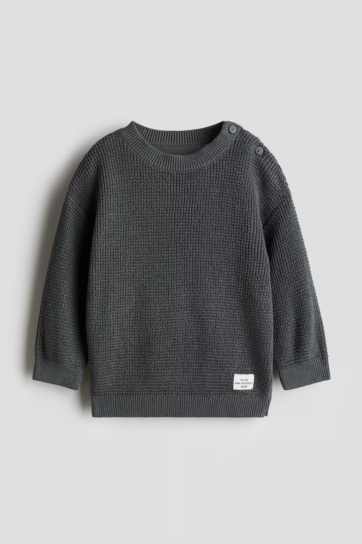 Cotton Knit Sweater - Round Neck - Long sleeve - Dark gray - Kids | H&M US | H&M (US + CA)