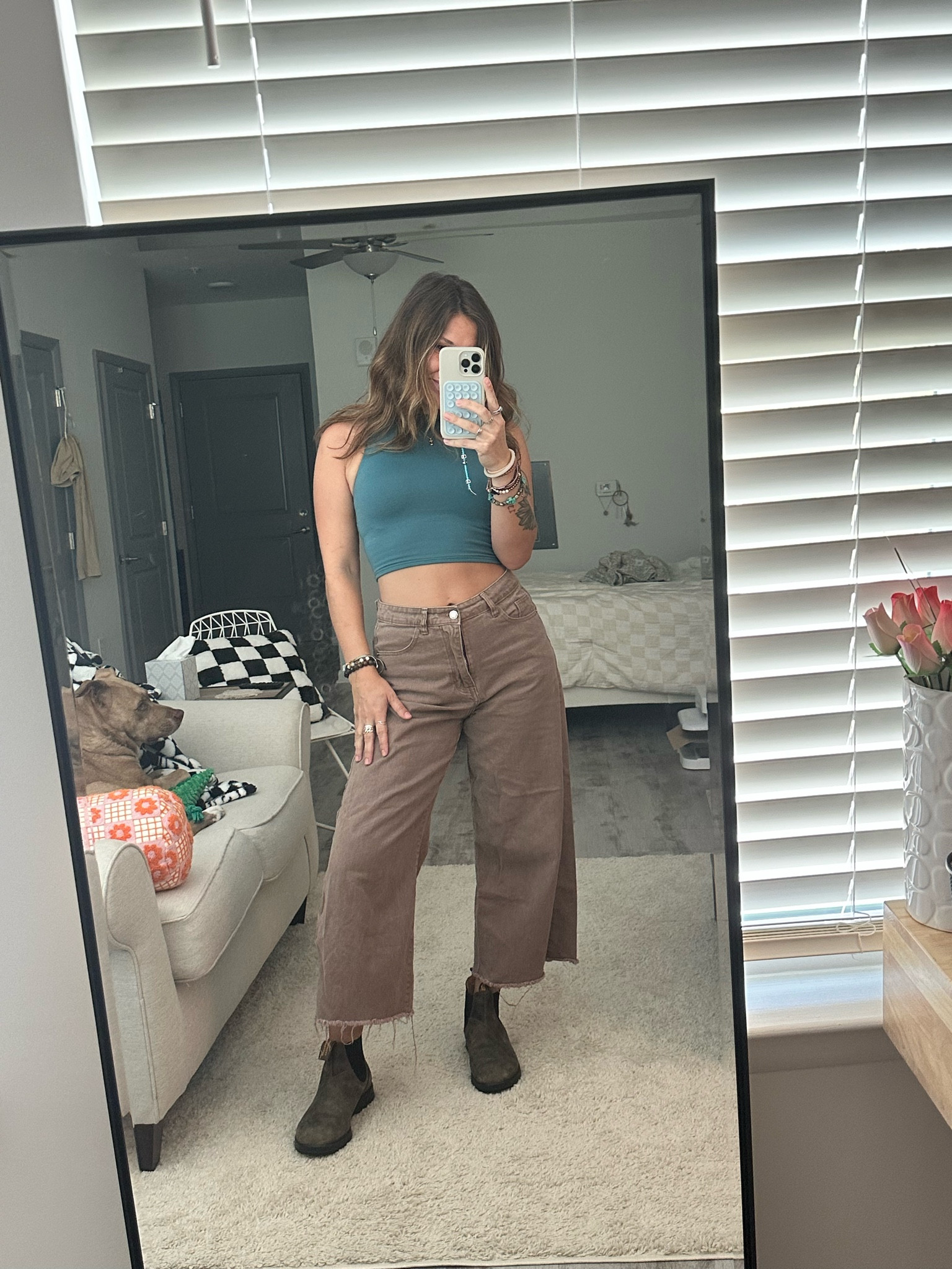 colors are different for the shirt and blundstones!! all items are true to size!
