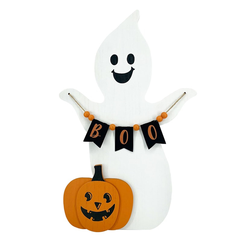 Homespun Halloween Ghost with Pumpkin Porch Leaner, 23.5" | At Home