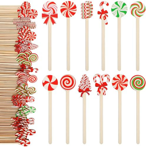Jinei 120 Pcs Christmas Wooden Coffee Stirrers Wood Cocktail Coffee Stir Sticks Disposable Drink Stirrers for Stirring Hot Chocolate Milkshake Restaurant Home Office (Candy Style) | Amazon (US)