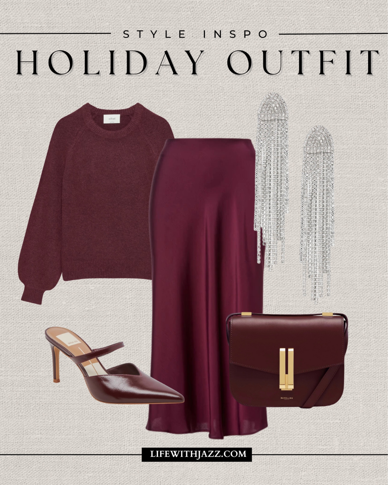 Style inspo: holiday outfit 

Burgundy monochrome outfit / oversized sweater / satin maxi skirt / heels / purse / silver earrings / holiday party / office party 

#LTKStyleTip #LTKHoliday
