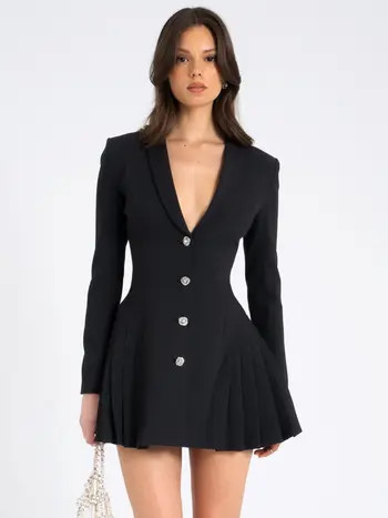 Miss Circle Ria Blazer Mini Dress with Crystal Button and Pleated Detail | Nordstrom | Nordstrom
