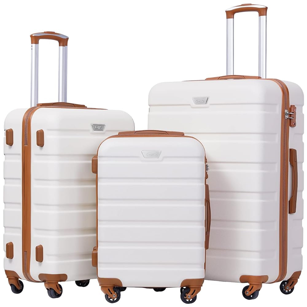 Coolife Luggage 3 Piece Set Suitcase Spinner Hardshell Lightweight TSA Lock (apricot white, 3 pie... | Amazon (US)