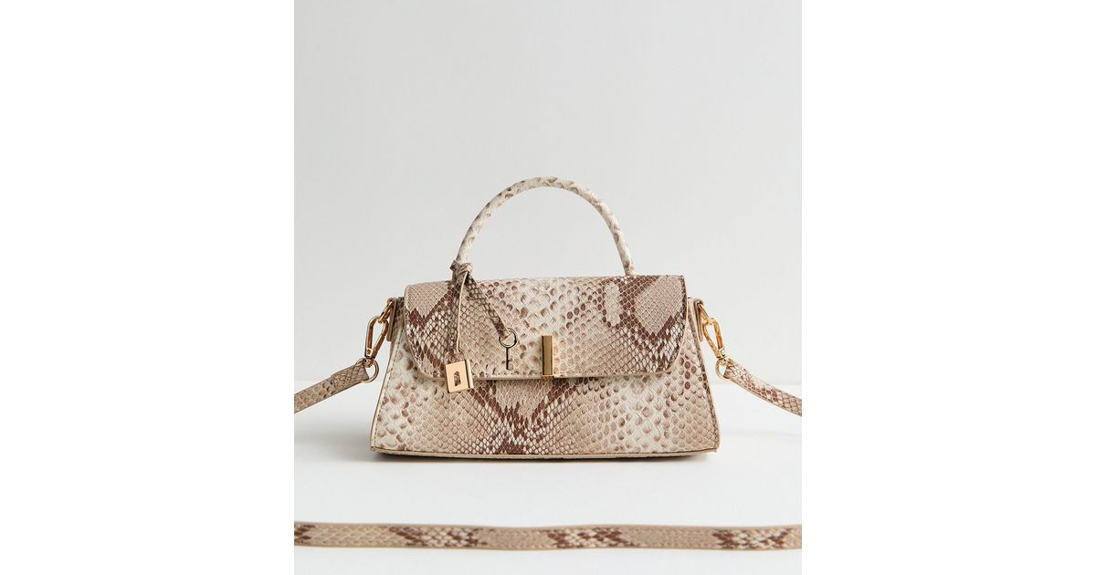 Grey Snake Effect Faux Leather Top Handle Bag | New Look | New Look (UK)