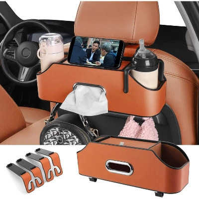 Car Back Seat Organizer with 2 Cup Holders, Napkin Holders with Hook for Travel & Kids Orange one size | Target