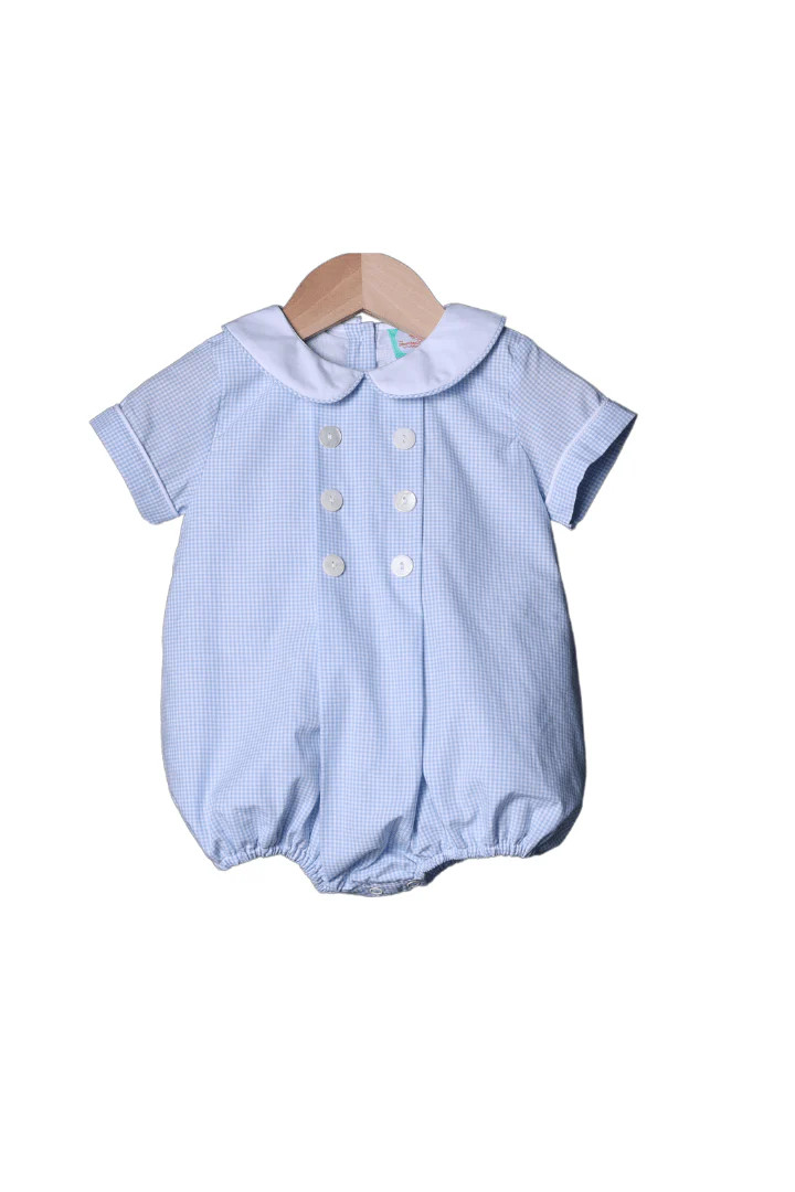 Classic Blue Gingham Button Bubble | The Smocked Flamingo