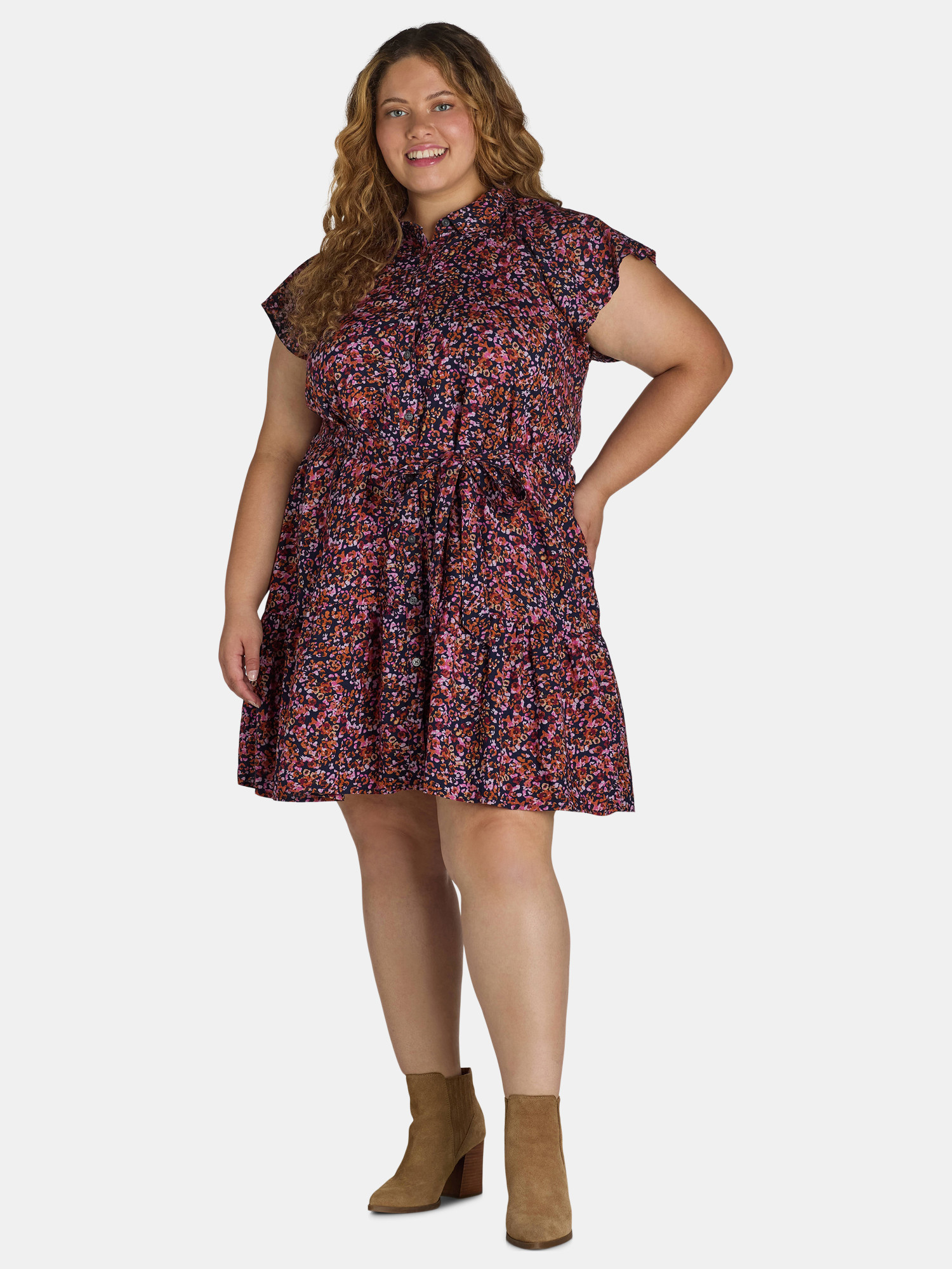 Terra & Sky Women's Flutter Sleeve Mini Dress, Sizes 0X-5X | Walmart (US)