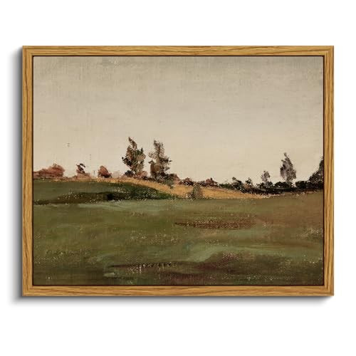 VIYYIEA Framed Vintage Landscape Canvas Wall Art Wild Field Great Plain Oil Painting Prints Wall Pictures Farmhouse Art Cottagecore Bedroom Bathroom Office Decor | Amazon (US)