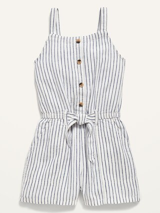 Striped Sleeveless Linen-Blend Workwear Romper for Girls | Old Navy (US)