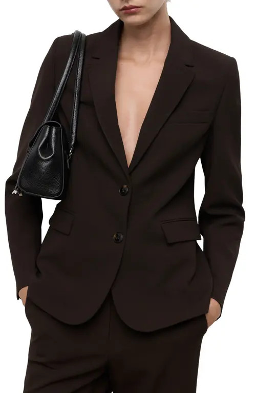 MANGO Straight Fit Blazer in Chocolate at Nordstrom, Size Medium | Nordstrom